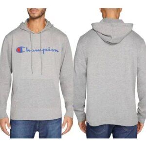 NEW Champion CLASSIC LONG-SLEEVE TEE SCRIPT LOGO Hooded Shirt Gray SZ XL